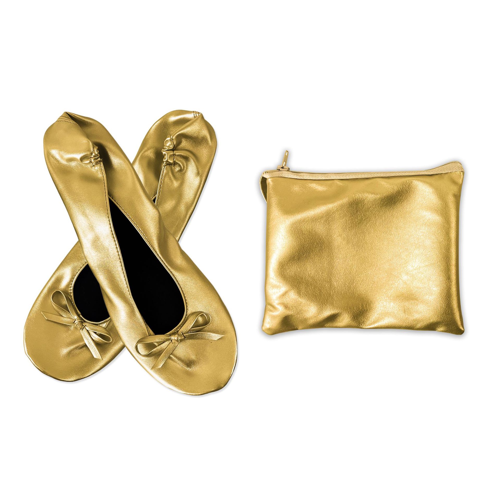 Ballerine portatili pieghevoli da donna per uso interno Pantofole arrotolabili, comode confezionate, con borsa, per matrimoni in viaggio: Oro / 36-37