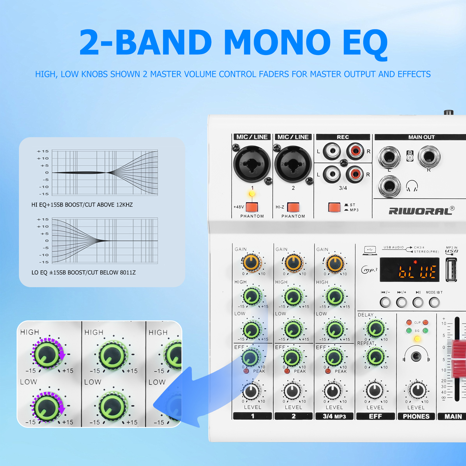 Mixer Audio Controller di registrazione e missaggio a 4 canali, mini interfaccia audio portatile, adatto per live