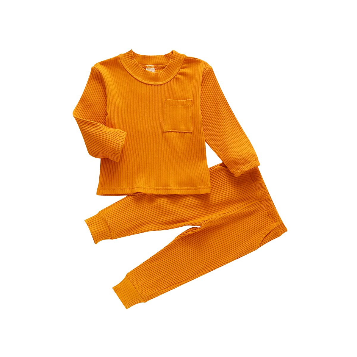 Katoen Casual Herfst Peuter Baby Kleding Solid Pocket Lange Mouwen + Broek Kinderen Baby Meisjes Jongens Outfits Nachtkleding Homewear: Oranje / 3T