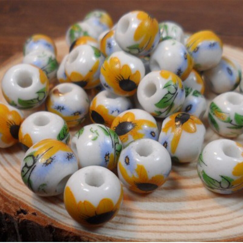 50Pcs 10mm Jingdezhen Big Hole Ceramic Beads Flower Porcelain Beads Handmade For Bracelet Making DIY Jewelry Making: 2