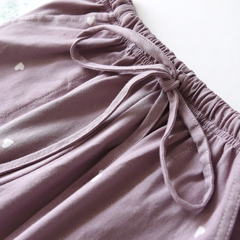 Pantalones de algodón de punto para mujer, pantalones de Casa bonitos de amor, de verano, finos, para dormir, para las cuatro estaciones