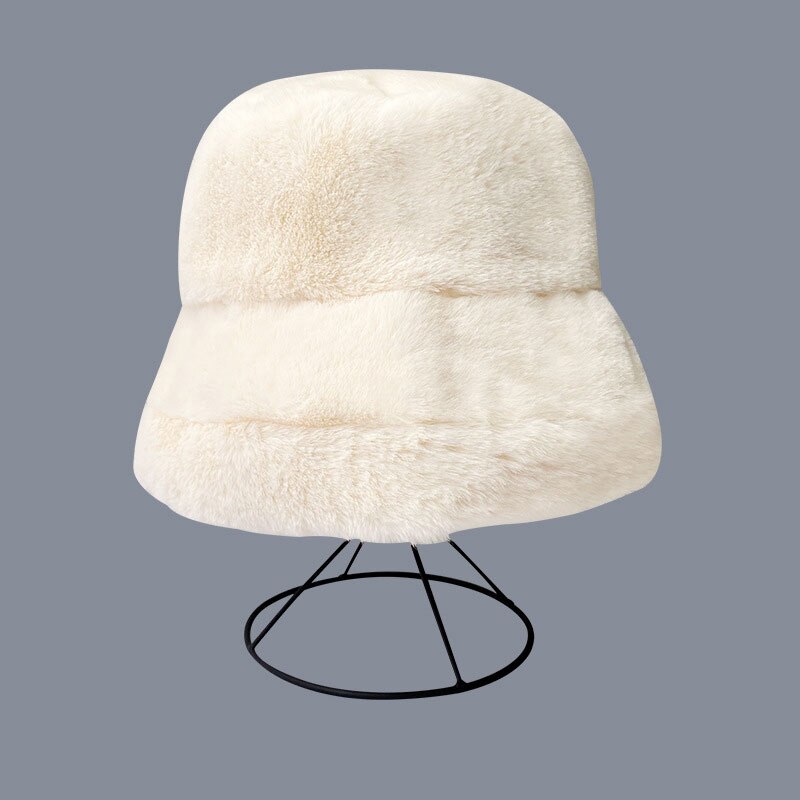 Vrouwen Emmer Hoed Winter Faux Fur Dikke Warme Pluche Hoed Visser Stijl Wilde Mode Oor Bescherming Comeforble: Beige