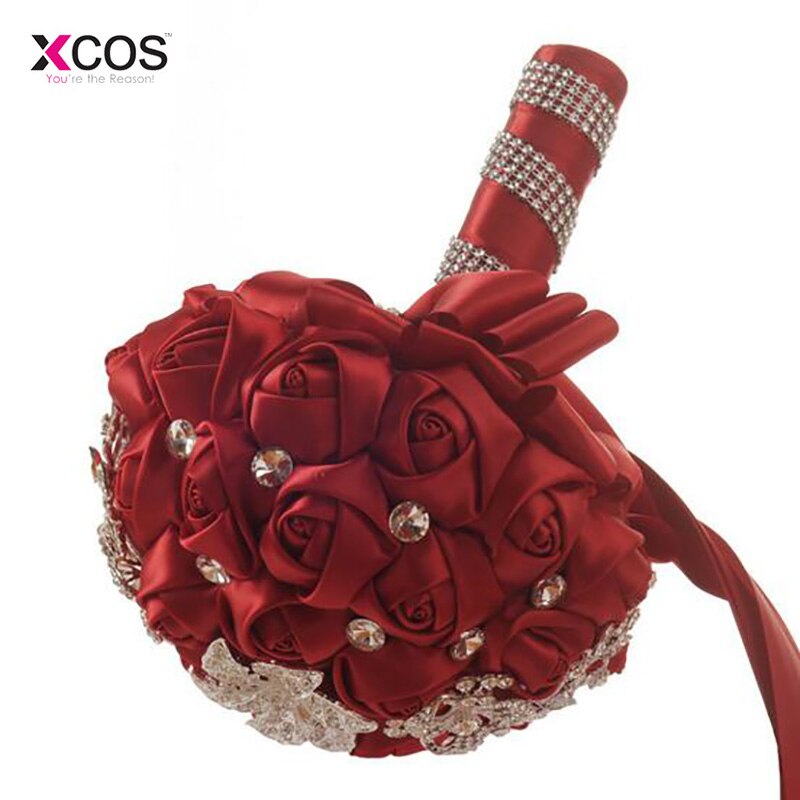 Bourgondië Bruiloft Bloemen Bruidsboeketten Sparkle Crystal Kralen Parels Luxe Bruid Boeket