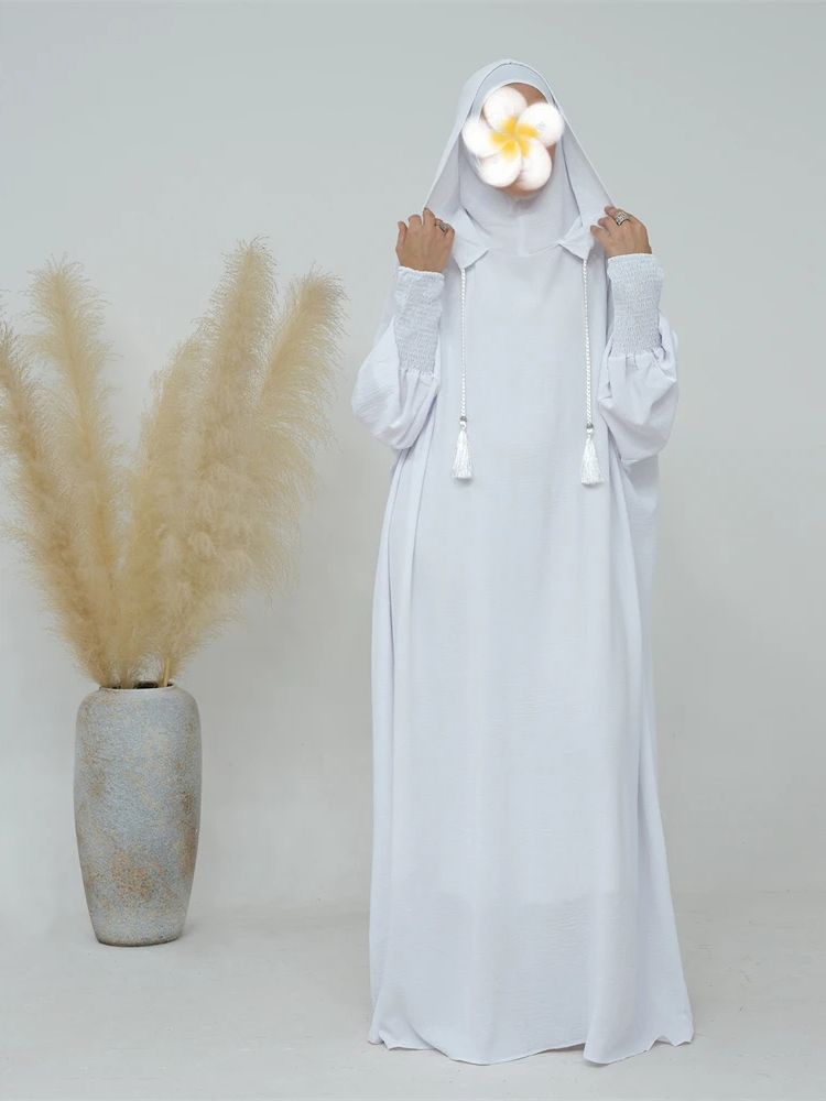 Ramadan Niqab Khimar Muslim Abaya Damen Dubai Turkey Islam Prayer Clothes Women Jilbab Modest Dress Kaftan Robe Femme Musulmane: S / WHITE