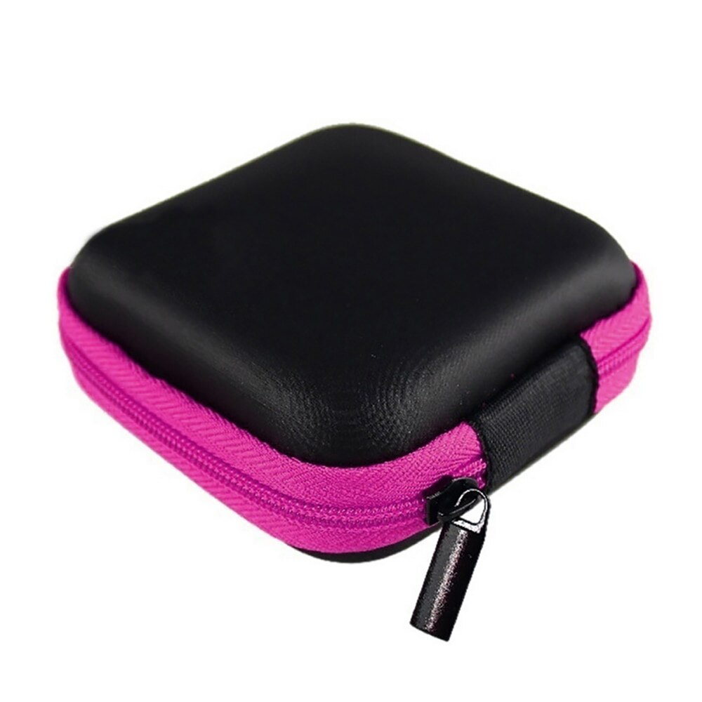 Bolsa portátil para auriculares, Mini caja dura de almacenamiento cuadrada con cremallera, funda para auriculares asimétrica a prueba de humedad, bolsa para auriculares: rose red