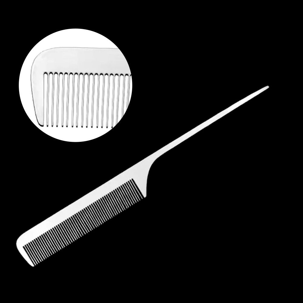 Peine Antiestático de acero inoxidable, peine de peluquería plateado ultrafino, herramientas de corte de pelo, peines de Metal para barbero: Rojo