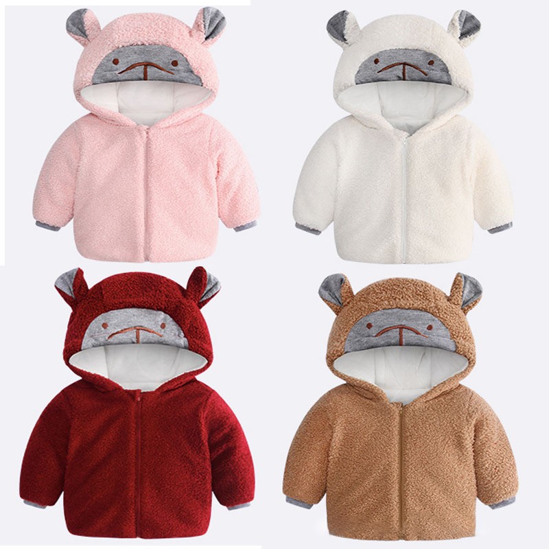 Outono inverno roupas do bebê meninos meninas casaco quente crianças bonito dos desenhos animados topos sólida mais veludo novas crianças casuais jaquetas 1-4y