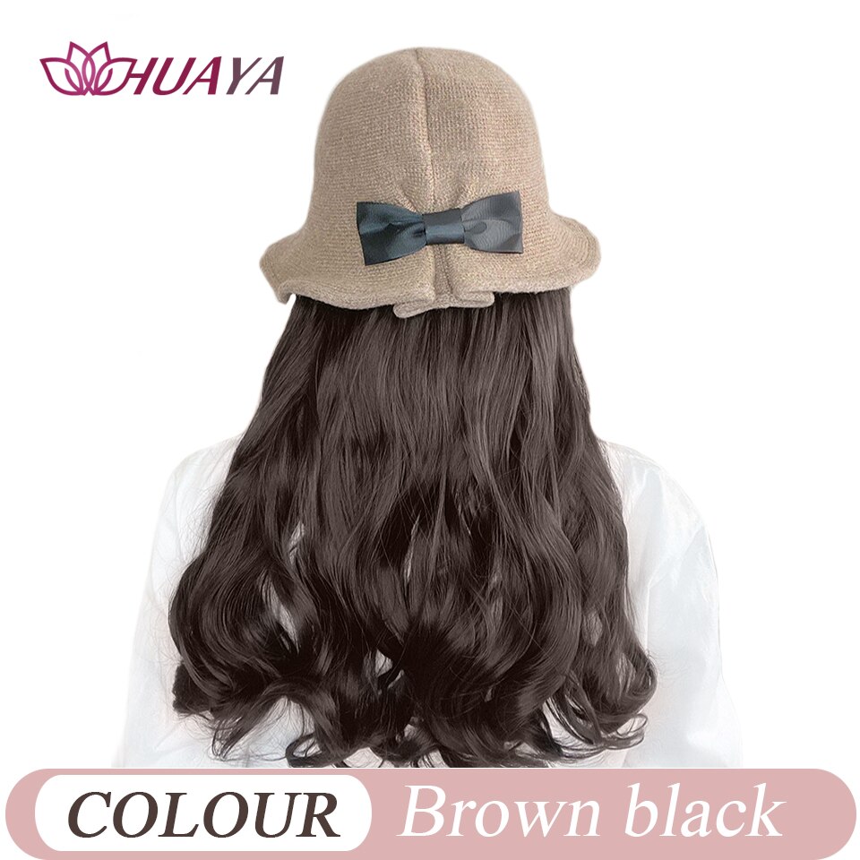 HUAYA chapeau perruque synthétique Long ondulé bouclé chapeau de pêcheur Extensions de perruque femmes résistant à la chaleur fibre quotidien faux cheveux chapeau: TM30-1-4