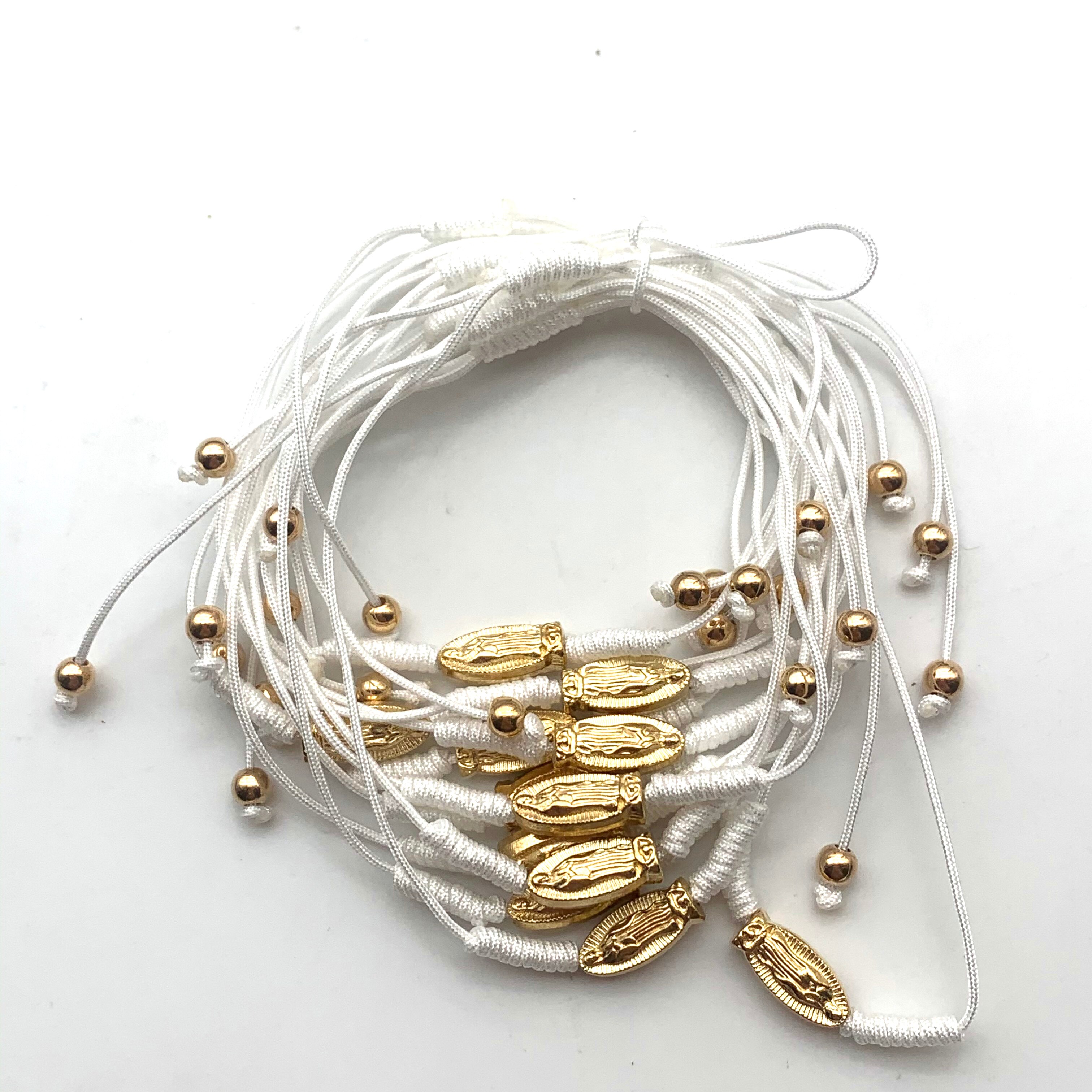12 handgewebte armbänder mit goldenem motiv der jungfrau Maria/des heiligen Judas – Ideal für freunde, Partner und familie.: Weiße jungfrau Maria