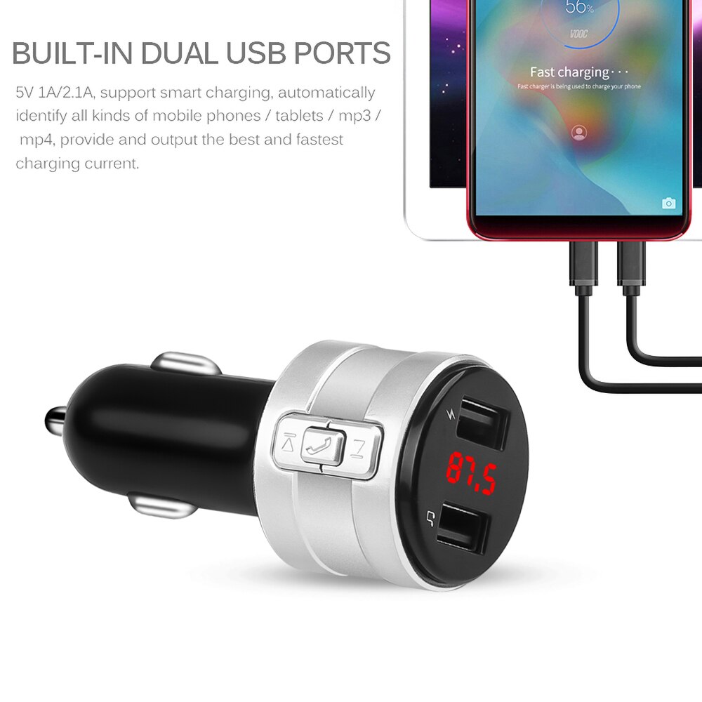 Bluetooth FM Sender Drahtlose Modulator Auto Radio Adapter Auto MP3 Spieler 3,1 EIN Dual USB Auto Ladegerät Wagen Bausatz: Silber