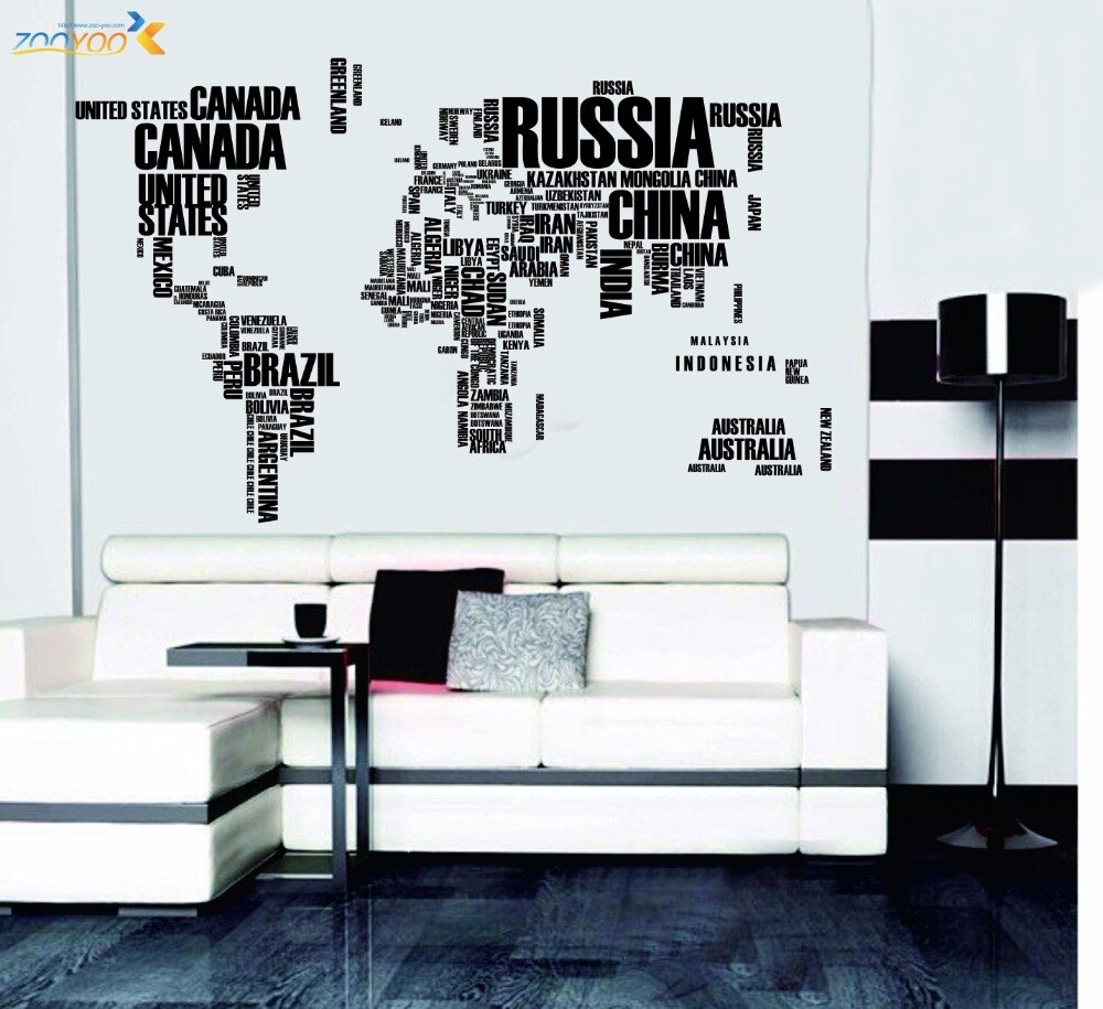 60*90*2 large World Map Wall Stickers original letters Map Wall Art Bedroom Home decorations wall decals