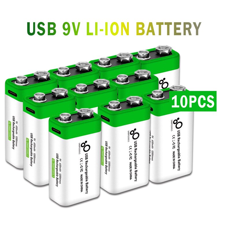 2-10PCS 9V 6F22 650mAh USB lithium Rechargeable battery 9 V li-ion batteries for Multimeter Microphone Toys Remote Control: 10PCS