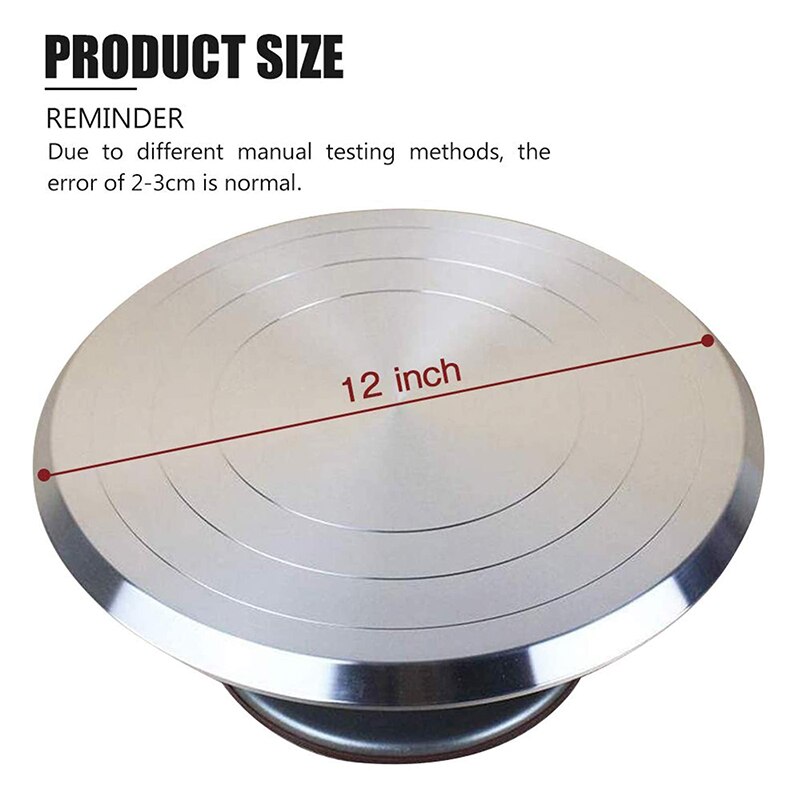 Aluminium Alloy Rotating Cake Turntable 12'' Revolving Cake Stand with Non-slipping Silicone Bottom Ideal Cake Decorating Supply