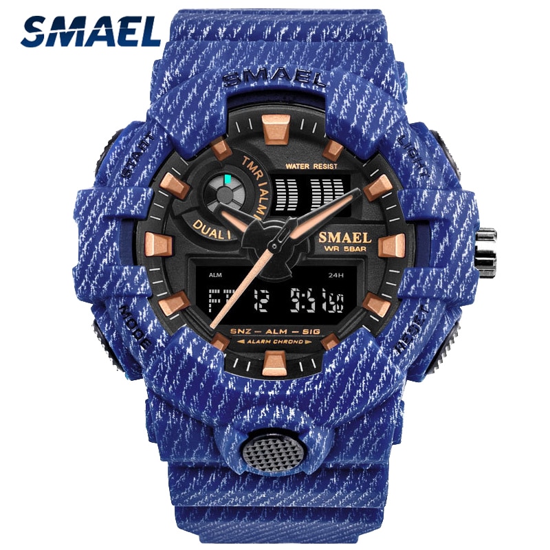 SMAEL Blue Camouflage Sports Watches Men Digital Wrist watches Man Student Quartz Electronic Dual Display Wristwatches