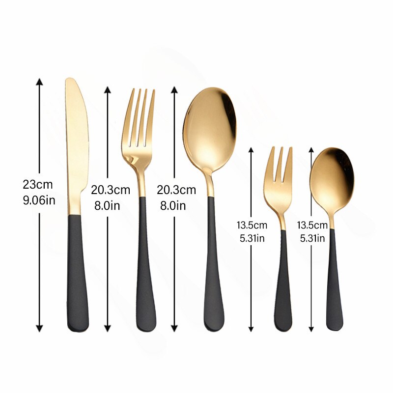 Guld bordservice gyldent bestik sæt rustfrit stål gafler knive skeer sort spisestel sæt gaffel ske kniv sæt