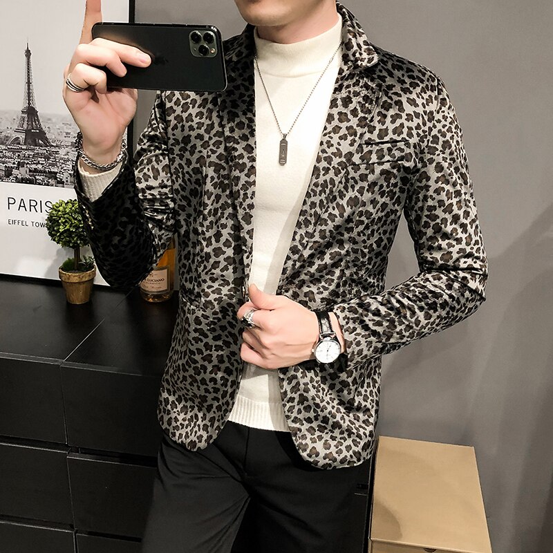 Boutique Leopard Print Mens Casual Blazer Wedding Dress Male Slim Suit Jacket Wedding Dress