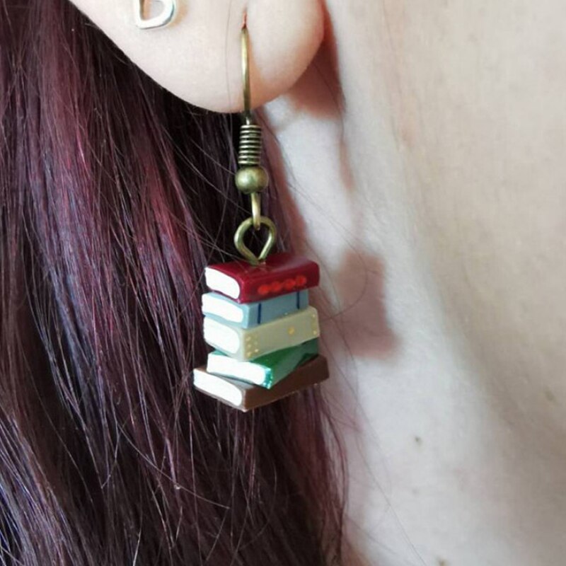 School Retro Bibliotheek Stapel Boeken Oorbellen Mode Persoonlijkheid Multicolor Boeken Oorbellen Sieraden Accessoires