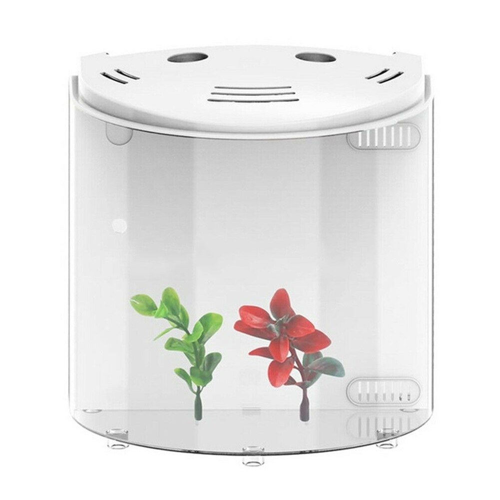 5L Filtration Fish Tank Electronic USB LED 180 Degree Open Home Decor Office Desktop Portable Clear Acrylic Mini Aquarium: White