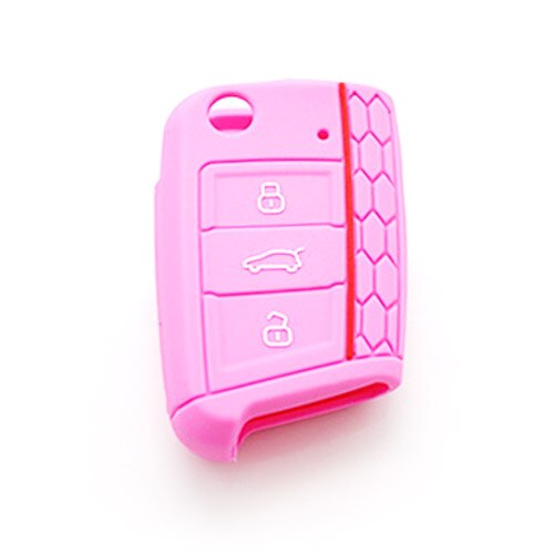 For VW Golf 7 MK7 Tiguan Polo Skoda Octavia A7 Seat Leon Car 3 Buttons Key Cover Case Silicone Shell: Pink