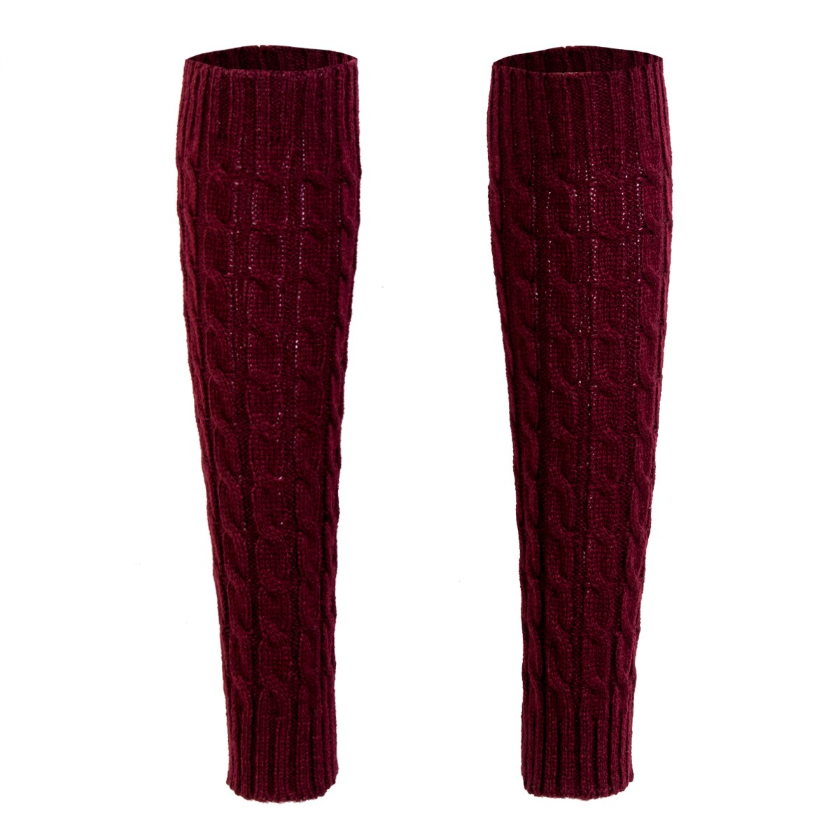 Winter Warm Leg Warmers Women Knee High Sock Knitted Solid Crochet Leg Warmer Socks Warm Boot Cuffs Beenwarmers Socks: Burgundy