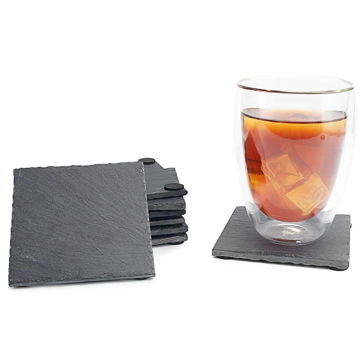 Slate Coasters with Square Slate Coasters Set of 8, Square - Black