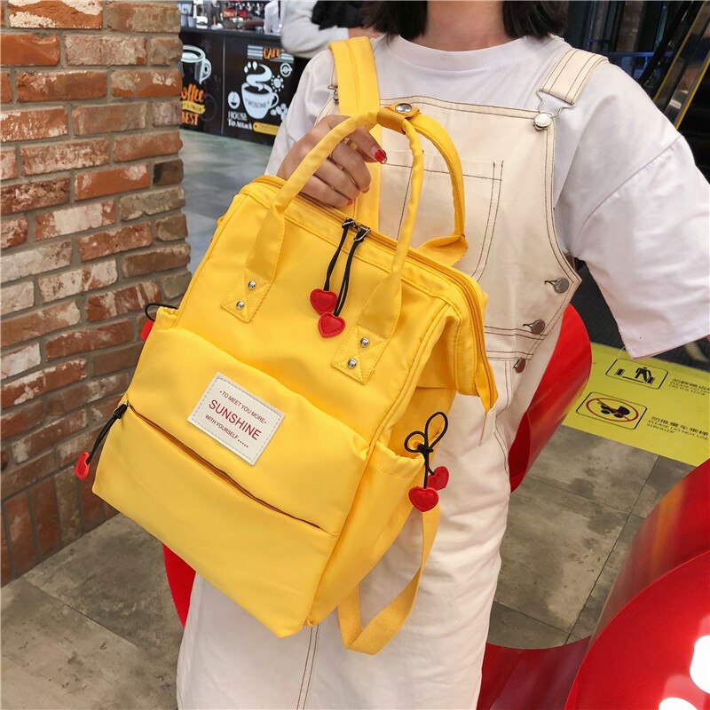 Hocodo Effen Kleur Nylon Vrouwen Rugzak Schooltas Voor Tieners Ring Gesp Draagbare Rugzak Vrouwelijke Schoudertas