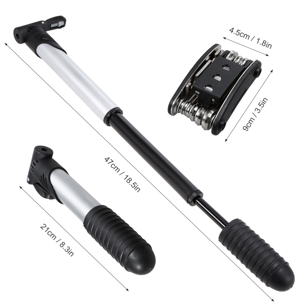 16-in-1 Multi Bike Bicycle Repair Tools Mini Pump Screwdriver Wrench Portable Cycling Repair Tool Set with Bike Triangle Bag