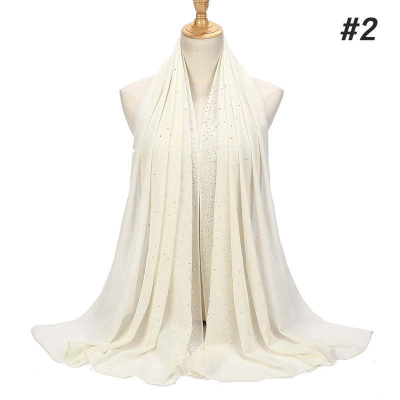1 Pc Vrouwen Bellen Chiffon Sjaal Met Diamant Studs Parels Sjaal Vlakte Hijab Sjaals Wraps Effen Kleur Moslim hijab Sjaal: color02