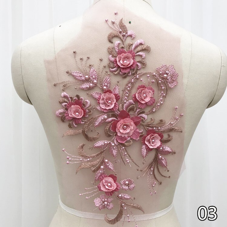 2 stk/parti broderi perler pailletter blonde blomst, børnekjole, kostume, gør det selv blonde tilbehør 36*21cm rs1868: 03-2 stk