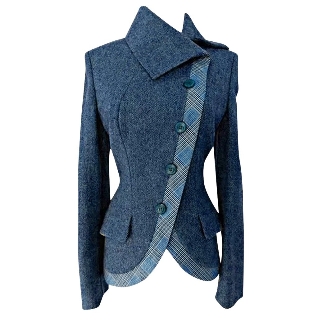 Women Gothic Vintage Overcoat Winter Outwear Jacket Slim Coat Women Casual Retro Buttoned Jacket E3: Blue  / M