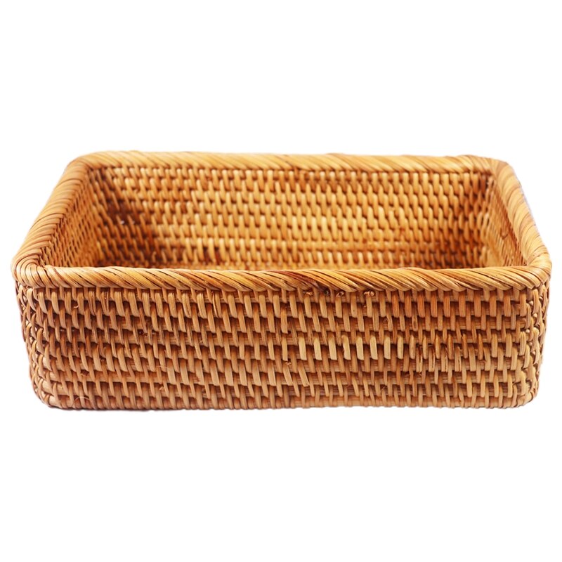 Hand Geweven Rechthoekige Rotan Rieten Mand Fruit Thee Snack Brood Picknick Cosmetische Opbergdoos Keuken Benodigdheden Huishoudelijk Gereedschap camping