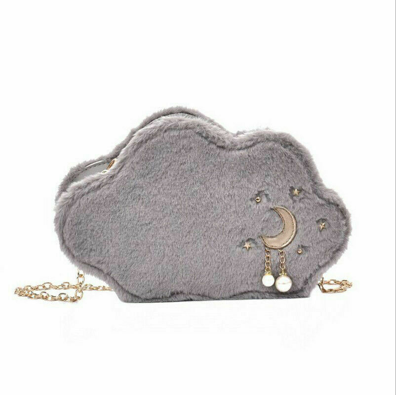 Damen-wintertasche mit niedlichem wolkenmuster, plüschtasche für damen und mädchen, umhängetasche, weiche handytasche