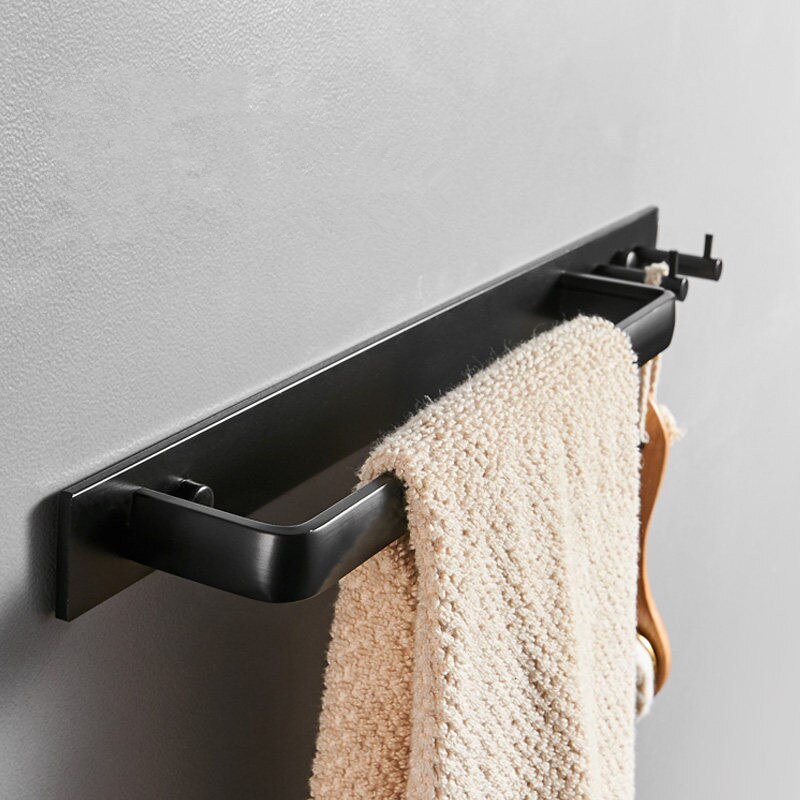 Ruimte aluminium Zwarte Handdoek Bar Wandmontage Badkamer Handdoek Rek Met Dubbele Handdoek Haken Badkamer Hardware Hanger