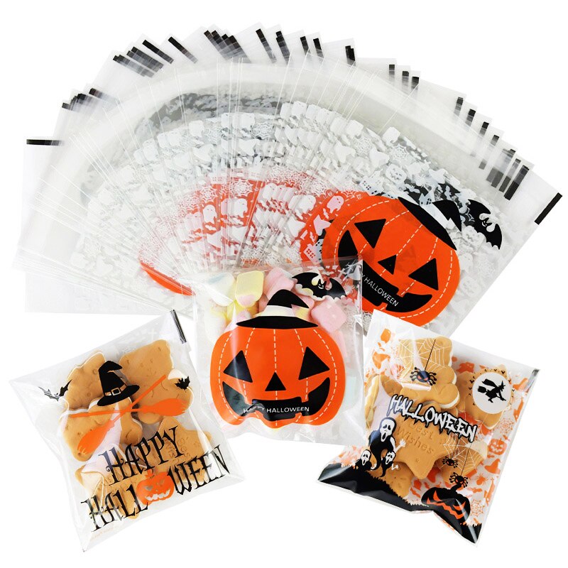 50 Stuks 10Cm Transparante Plastic Snoep Tas Happy Halloween Cookie Zak Cellofaan Pouch Bag Voor Birthday Party Halloween decor