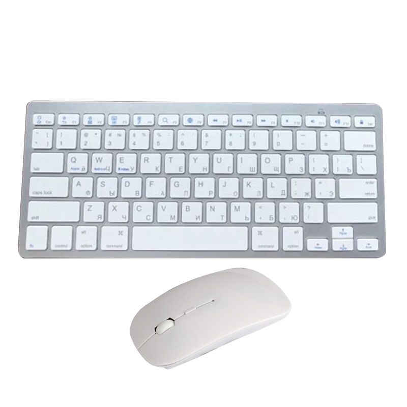 2.4G Wireless Ultra Thin Full Size Silent Keyboard Mouse Set for Notebook Laptop: WHITE-Russian