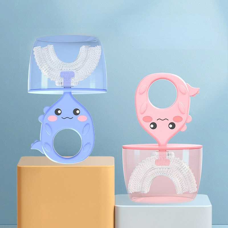 2-12Y spazzolino a forma di U per bambini di alta qualità con scatola di immagazzinaggio spazzola in Silicone per bambini 360 spazzolino da denti filo per bambini spazzolino da denti U