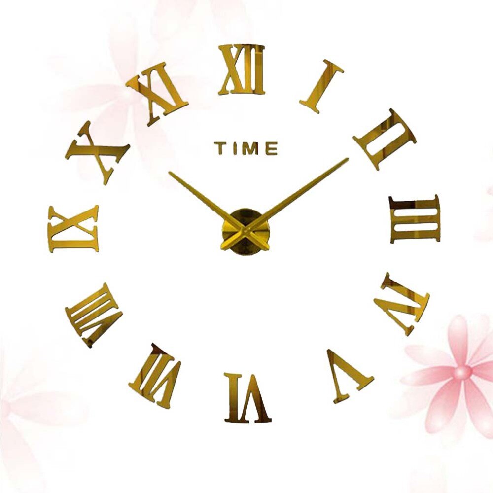 Foreign Trade Best-selling Oversized Wall Clock Acrylic Mirror Surface Oversized Wall Clock Digital Oversized Wall Clock 3D Thre: Golden