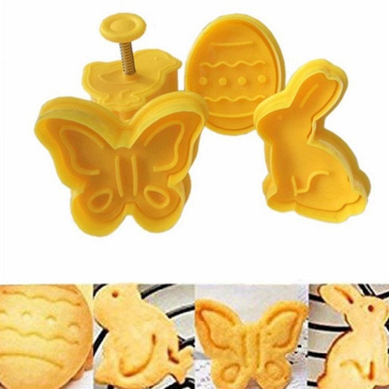 4 Stks/set Mini Cookie Stamp Cutter Biscuit Mallen Vormen 3D Cookie Plastic Plunger Fondant Cutter Diy Bakvorm Tool Pasen chick