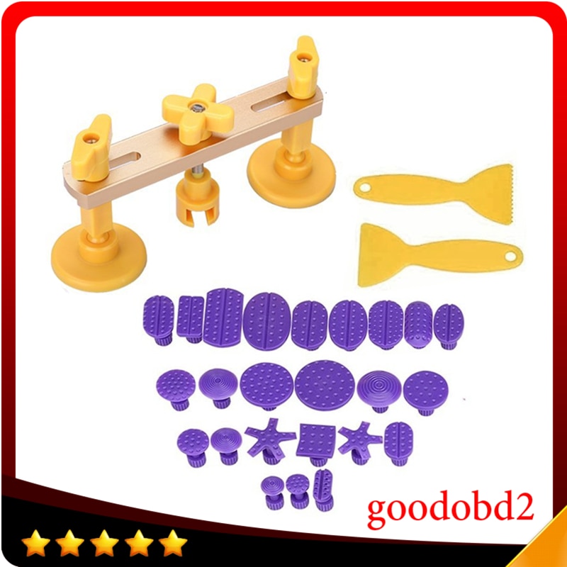 Auto deuk reparatie gereedschap gele brug trekker set handgereedschap set met 24 stuks lijmtabs auto carrosserie zonder spuiten deuk verwijderings gereedschap