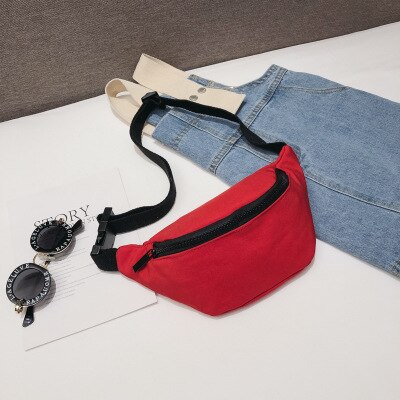 Kinderen Boy Girl Taille Verpakking Effen Rits Nylon Casual Outdoor Reizen Wandelen Taille Tas 6 Kleuren: Rood
