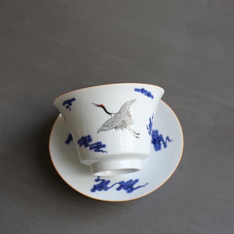 Gaiwan bol à thé chinois en céramique, porcelaine bleue et blanche de 110ml service à thé Kung Fu, théière à thé, vaisselle, décor de grue