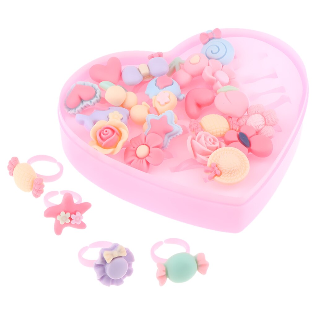 24pcs/Box Adorable Handmade Assorted Finger Rings, Pretend Play Dress Up Game Simulation Jewelry Toy for Girls