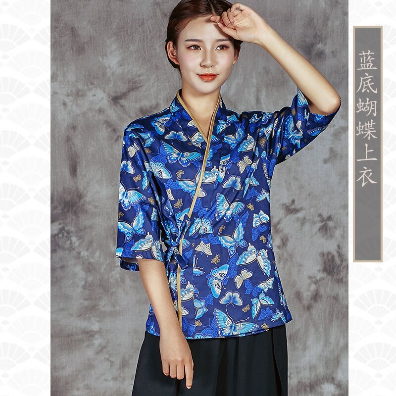 Sushi Restaurant Chef Uniform Kimono Japanese Style Print Work Clothes Pick Size: Blue / 165-170