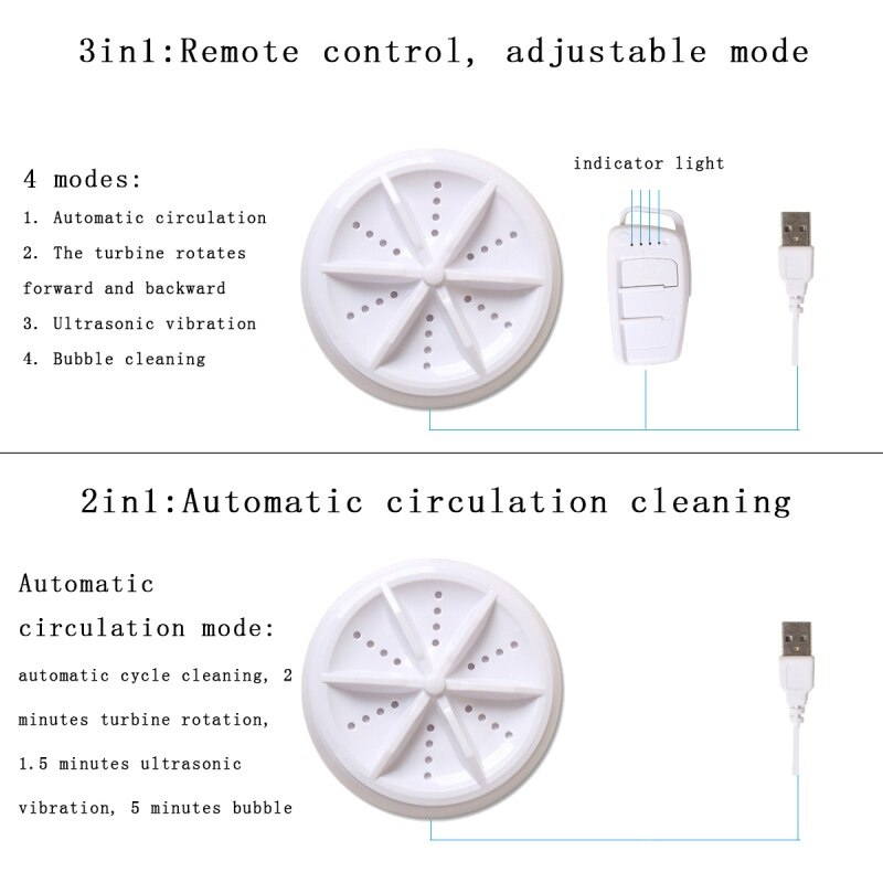 Top 2 in 1 bærbar vaskemaskine med foldbart kar ultralyd turbine vaskemaskine usb drevet 10l kapacitet