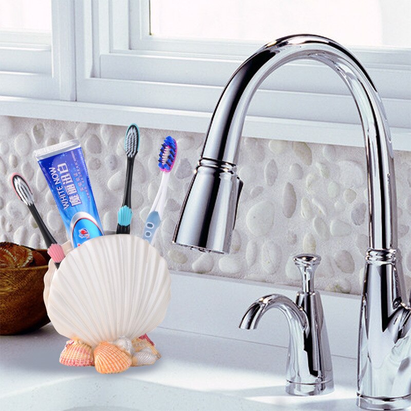 Embossed Resin Pearl Shell Shape Toothbrush Holder Bathroom Toothpaste Storage Bathroom Accessories Bath Pruduct