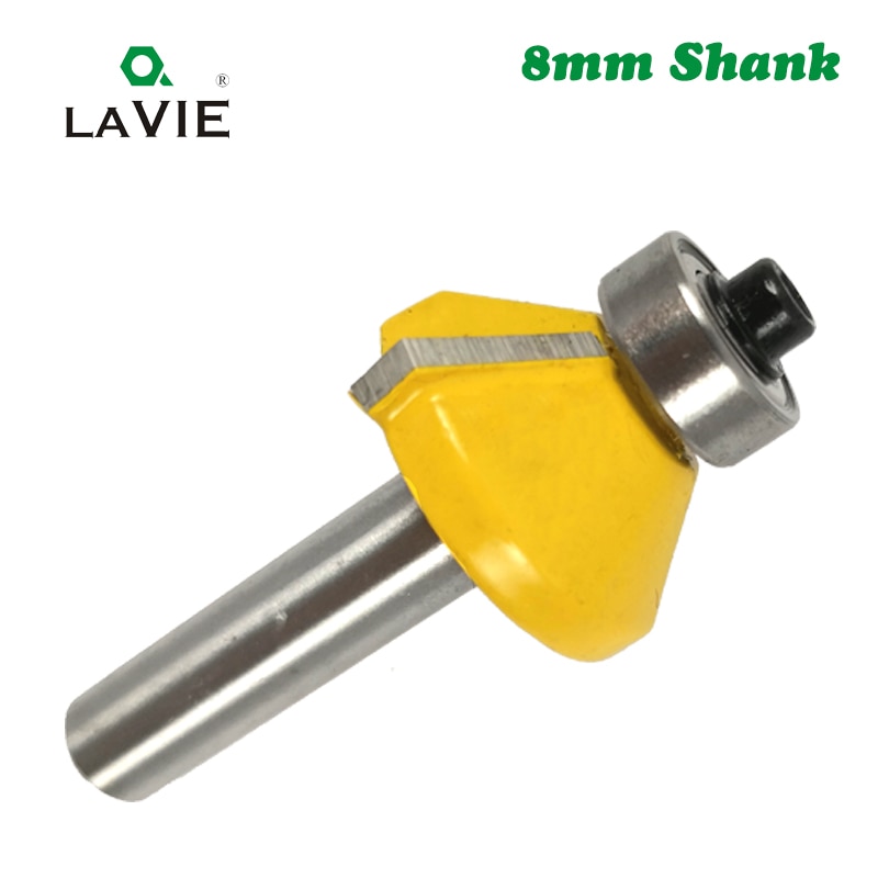 LA VIE 1pc 8mm Shank 45 Degree Chamfer Edge Forming Router Bit Bevel Flush Trim Bit Woodworking Milling Cutter Bits MC02021