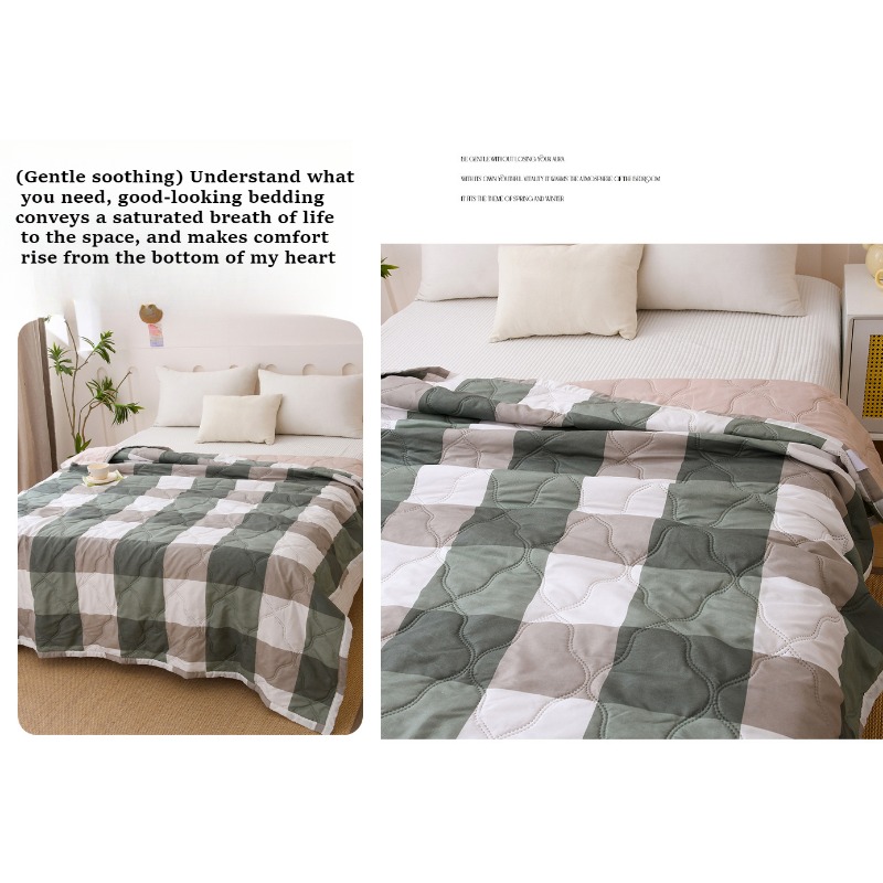 Plaid Summer Quilt Washed Cotton Air Condition Thin Comforter Blanket Bedspread for Single Double Queen King Bed Coverlet