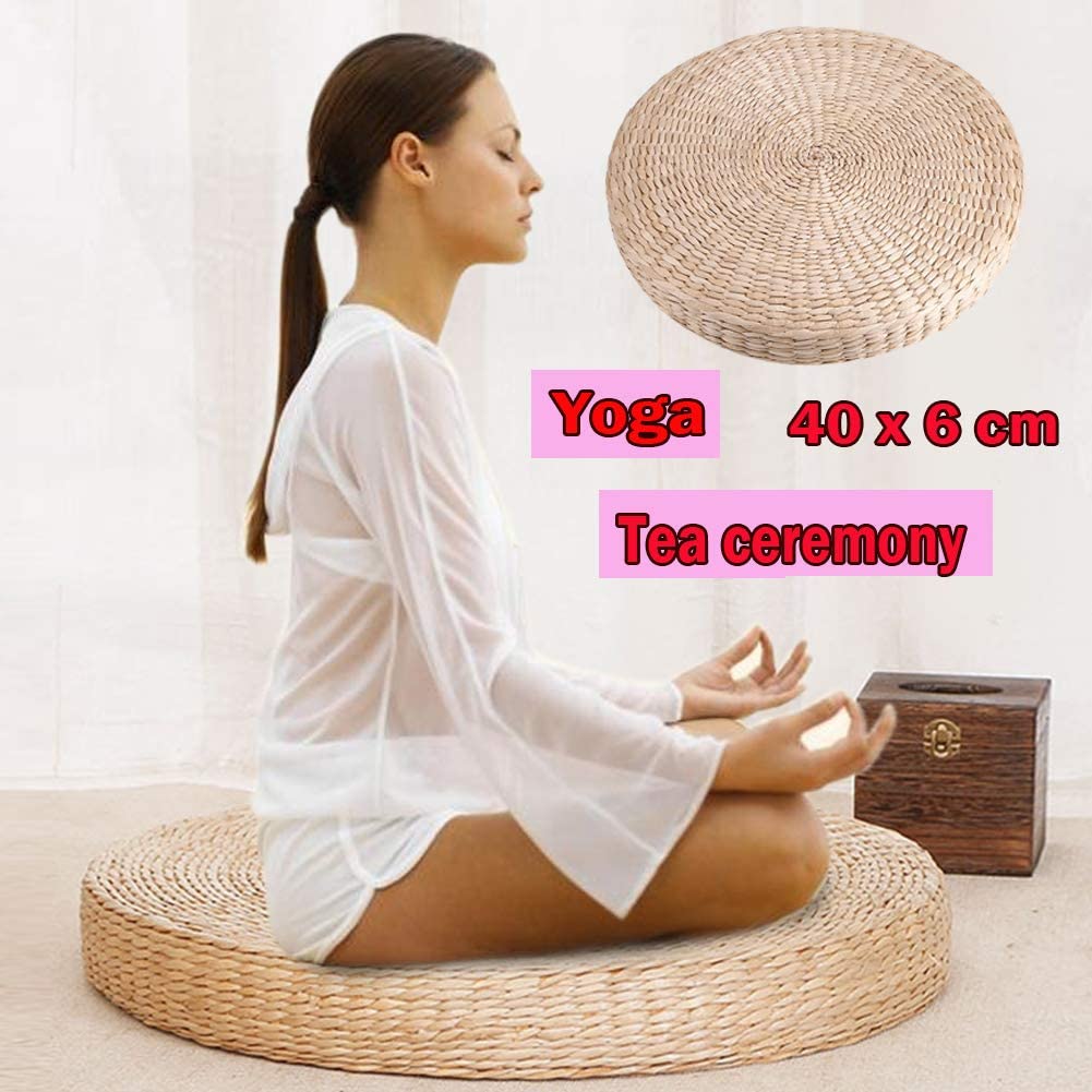 Tatami Futon Meditation Cushion 40cm Round Yoga Circle Corn Husk Straw Braid Mat Japanese Style Cushion With Silk Wadding