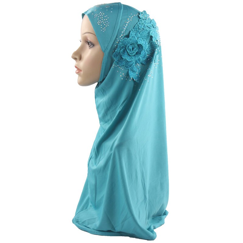 Mulheres muçulmanas meninas hijab lenço islâmico mulher uma peça amira boné cobertura completa headwear com uma beleza flor diamante atacado: Green