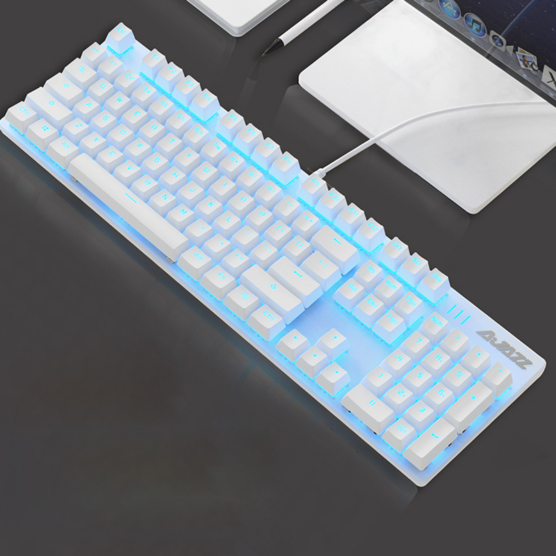 AJAZZ Robocop 87 Key Rainbow Backlight Gaming Mechanical Keyboard Ergonomic Anti-Ghosting 104 Key Wired Keyboard for PC Laptop: White 104key blu-ray / Blue Switch